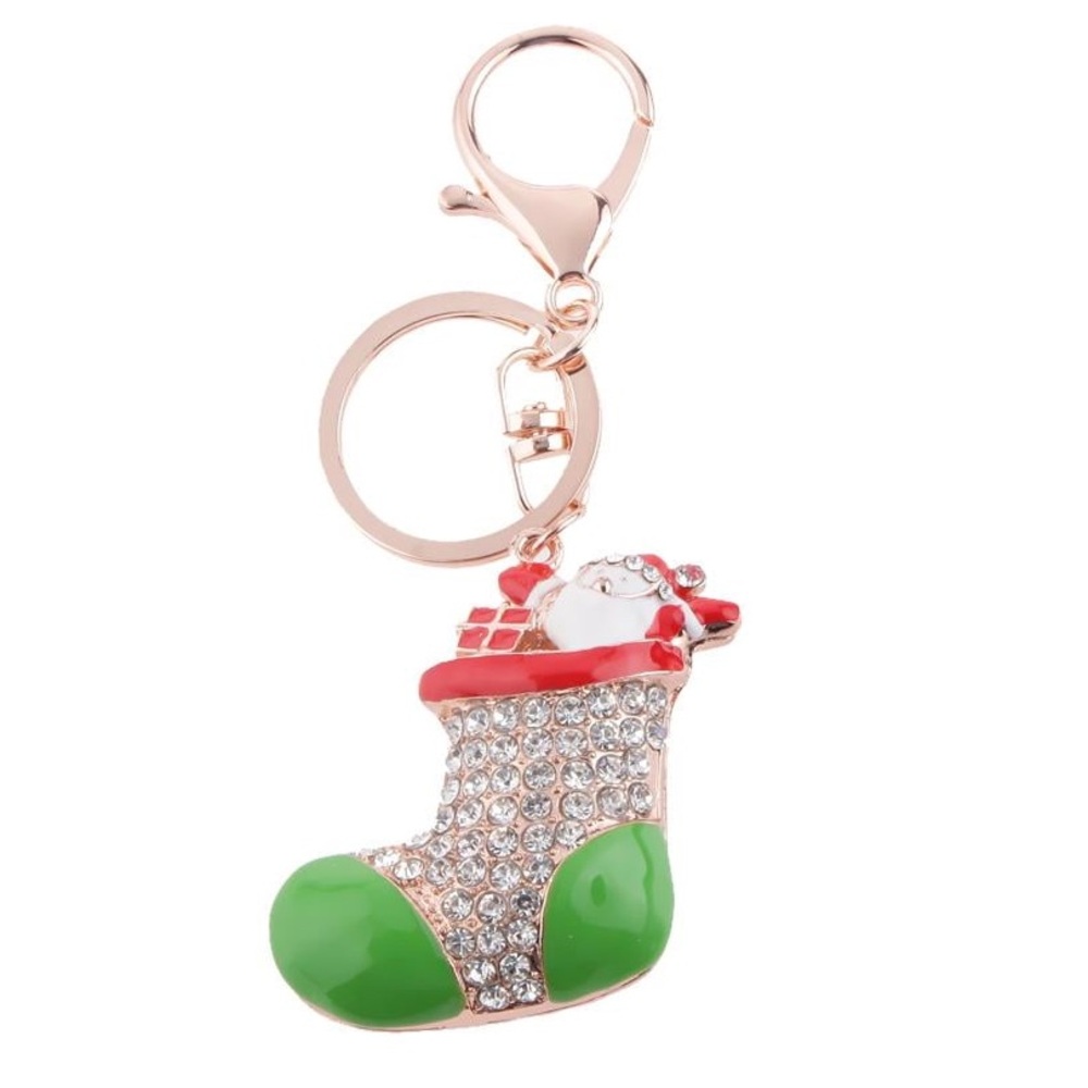 Christmas Stocking holiday keychain or bag charm red green and gold